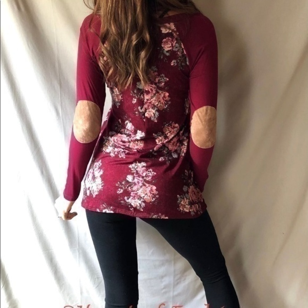 Floral Print Elbow Patch Long Sleeve Raglan Top - Picture 4 of 9